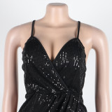 Sexy sequin strap slit dress nightclub dress