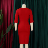 Women's V Neck Chic Bodycon OL Career Africa Plus Size Dress