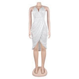 Sexy sequin strap slit dress nightclub dress