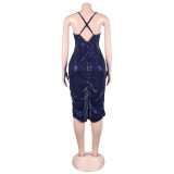 Sexy sequin strap slit dress nightclub dress