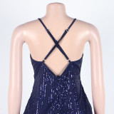 Sexy sequin strap slit dress nightclub dress
