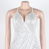 Sexy sequin strap slit dress nightclub dress