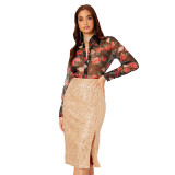 Women Slit Bodycon Sequined Skirt