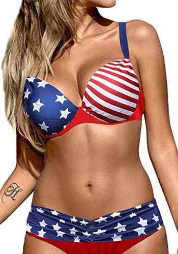 Plus Size Women Striped Two Pieces Swimwear