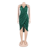 Sexy sequin strap slit dress nightclub dress