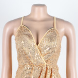 Sexy sequin strap slit dress nightclub dress
