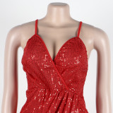 Sexy sequin strap slit dress nightclub dress