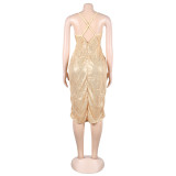 Sexy sequin strap slit dress nightclub dress