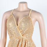 Sexy sequin strap slit dress nightclub dress