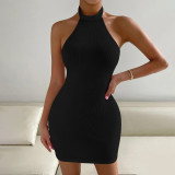 Women Sexy Backless Stand Collar Sleeveless Bodycon Dress