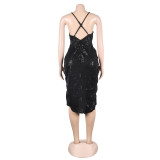 Sexy sequin strap slit dress nightclub dress