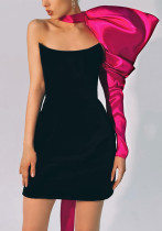 Women One Shoulder Bow Strapless Dress Two-piece Dress Set Women One Shoulder Bow Strapless Dress Two-piece Dress Set