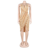 Sexy sequin strap slit dress nightclub dress