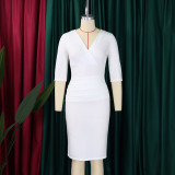 Women's V Neck Chic Bodycon OL Career Africa Plus Size Dress