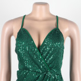 Sexy sequin strap slit dress nightclub dress