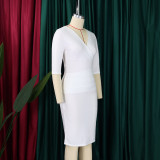 Women's V Neck Chic Bodycon OL Career Africa Plus Size Dress