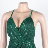 Sexy sequin strap slit dress nightclub dress