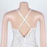 Sexy sequin strap slit dress nightclub dress