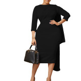 Plus Size Women Solid Patchwork Bodycon Dress