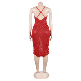 Sexy sequin strap slit dress nightclub dress