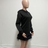 Women Hooded Feather Dress