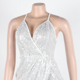 Sexy sequin strap slit dress nightclub dress