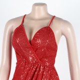 Sexy sequin strap slit dress nightclub dress