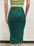 Women Slit Bodycon Sequined Skirt