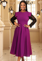 Lace Sleeves High Waist A-Line Dress Lace Sleeves High Waist A-Line Dress