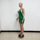Women Sequin Backless Bodycon Hollow Strap Dress