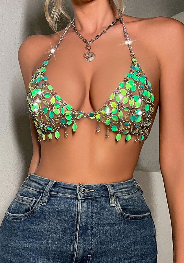 Sexy Sequins Halter Neck Camisole Top