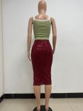 Women Slit Bodycon Sequined Skirt