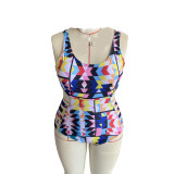 Plus Size Women Printed One Piece Swimwear