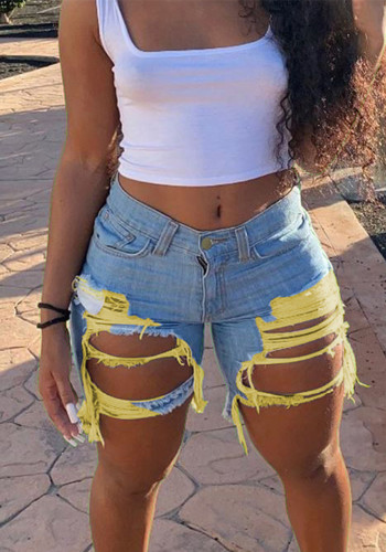 Spring/Summer Women's High Street Ripped Denim Shorts