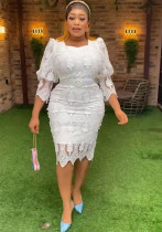 Africa Plus Size Women's Lace Lantern Sleeve High Waist Formal Party Evening Gown Maxi Dress Africa Plus Size Women's Lace Lantern Sleeve High Waist Formal Party Evening Gown Maxi Dress