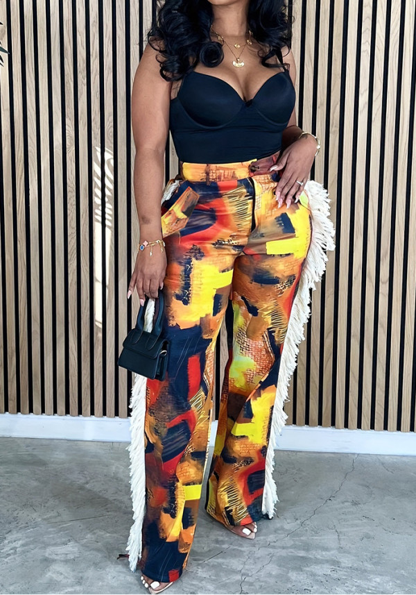 Printed Pocket Loose Casual Pants