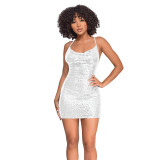 Women Sequin Backless Bodycon Hollow Strap Dress
