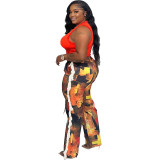 Printed Pocket Loose Casual Pants