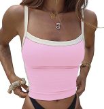 Spring Women's Contrast Color Slim Fit Ushort Sexy Low Back Basic Vest