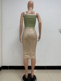 Women Slit Bodycon Sequined Skirt