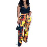 Printed Pocket Loose Casual Pants