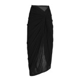 Solid Color Strapless Flower  One-Piece Swimsuit Skirt Set