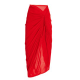 Solid Color Strapless Flower  One-Piece Swimsuit Skirt Set