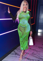 Women's Spring And Summer Fashion Round Neck Printed Long Sleeve Slim Waist Bodycon Dress