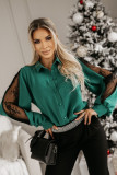 Long Sleeve Patchwork Lace Button Turndown Collar Long Sleeve Loose Shirt