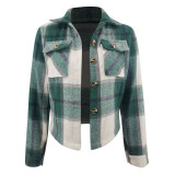 Women Autumn and Winter Plaid Crop Shirt Top