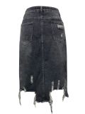 Spring Summer Women's High Waist Front Slit Denim Long Skirt
