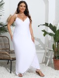 Plus Size Women One Piece Beach Skirt Irregular Suspender Skirt Tassel Dress