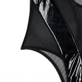 Women PU-Leather sexy v-neck jumpsuit Sexy Lingerie
