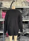 Women Casual Ripped Round Neck Loose Long Sleeve Sweater